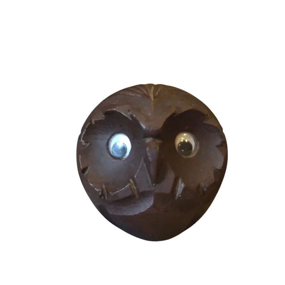 Vintage Googly Eyes Small Wooden‎ Owl Figurine